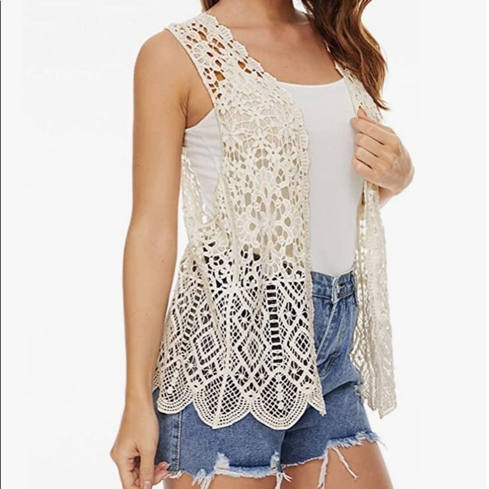 SOLITAIRE Boho Dusty Rose Crocheted Vest Size Large